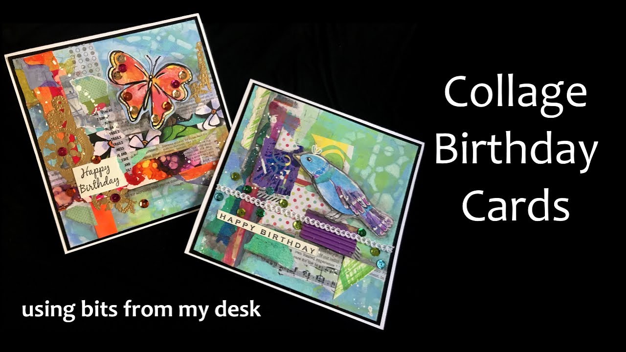 Collage Mixed Media Birthday Cards Using Scraps of Paper