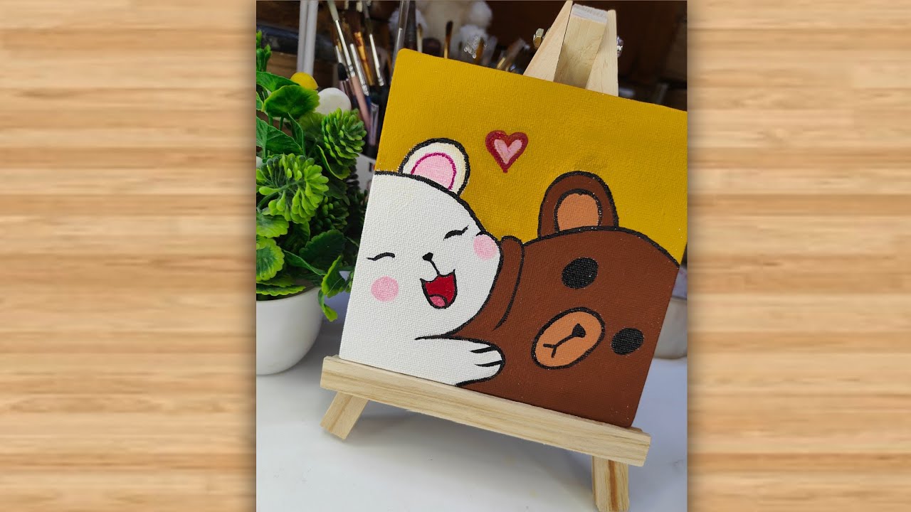 Cute Canvas Painting 🧸 || Cute Teddy Couple Painting 🖌️🎨