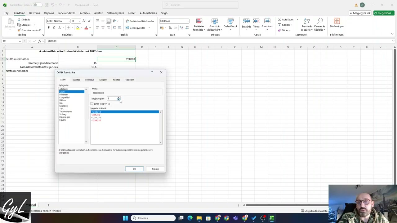 MS Excel | Számformátumok I. | Nettó-bruttó bér kalkulátor | 8. osztály