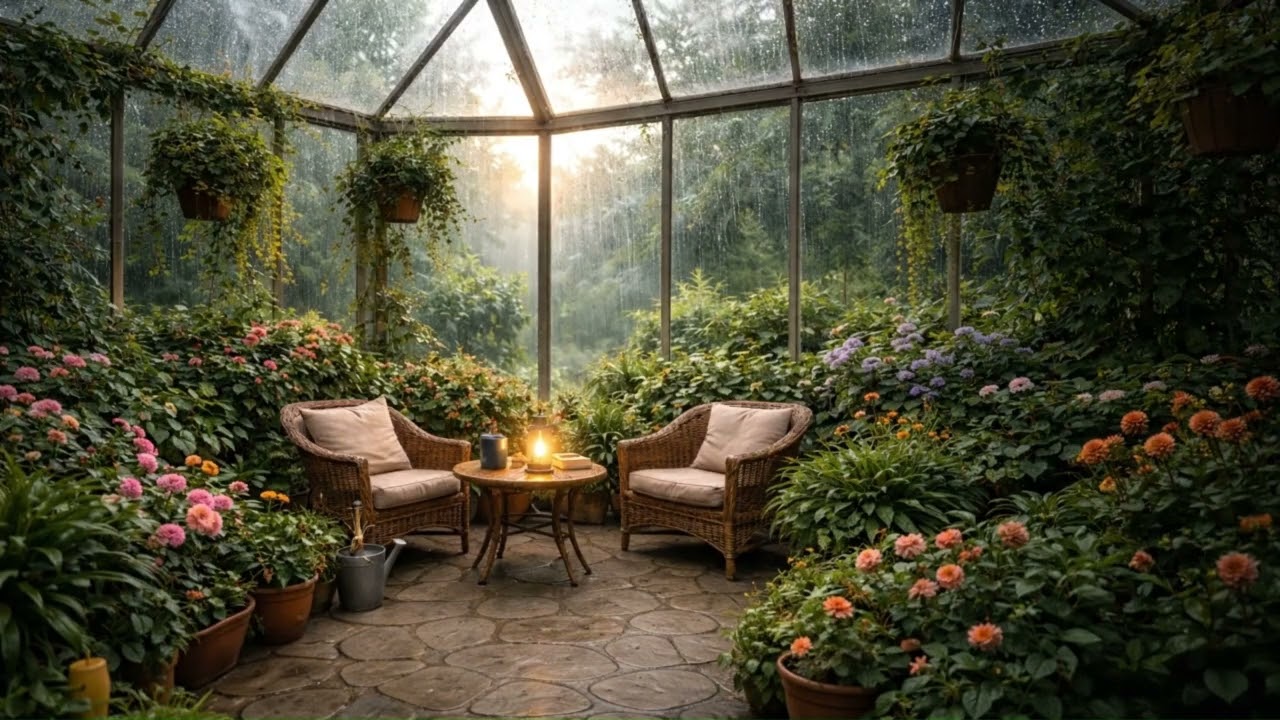 온실에 내리는 비 | Greenhouse Rain (3 Hours) 🌿🌧️