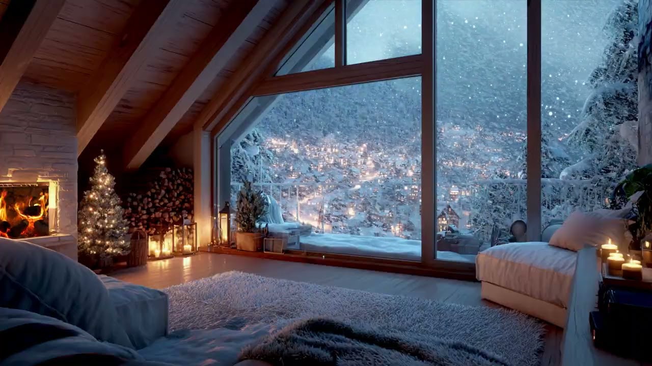 Peaceful Snowy Christmas Room 🎄 Soft Holiday Music with Warm Lights and Quiet Winter Night 2026