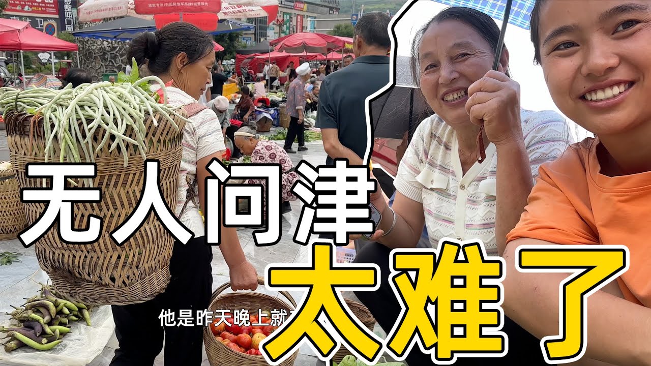 太难了，弄了一背篓新鲜蔬菜拿到城里卖，却无人问津 只卖了12元人民币