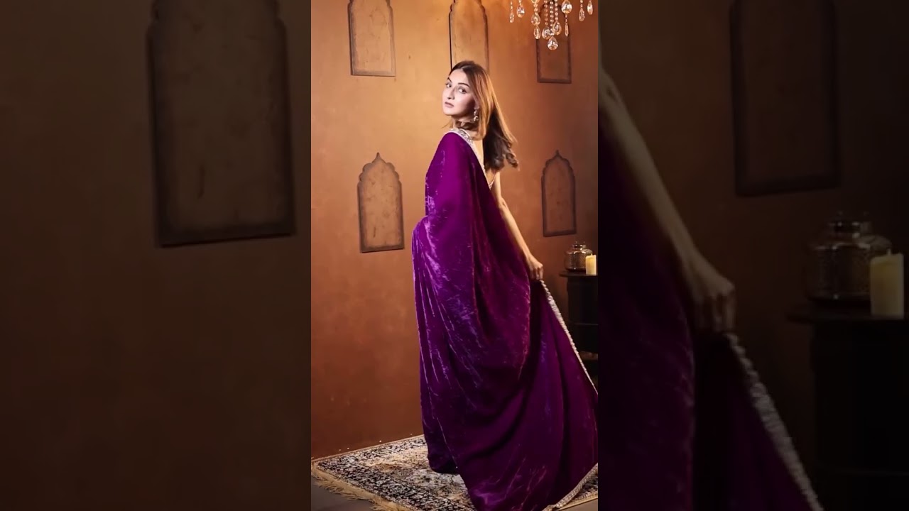 Designer velvet saree with sequins and embroidery work