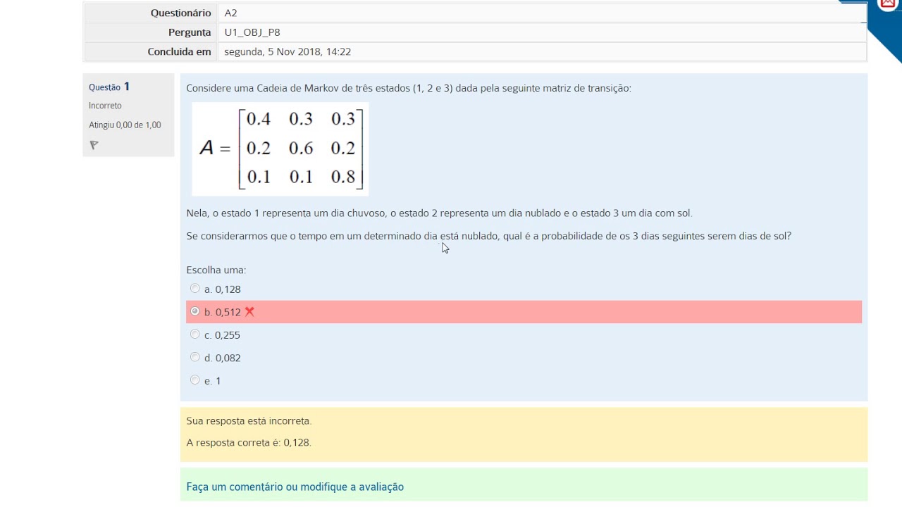 Pesquisa Operacional II - Q1/U1 Cadeia de Markov [Gabarito Comentado]