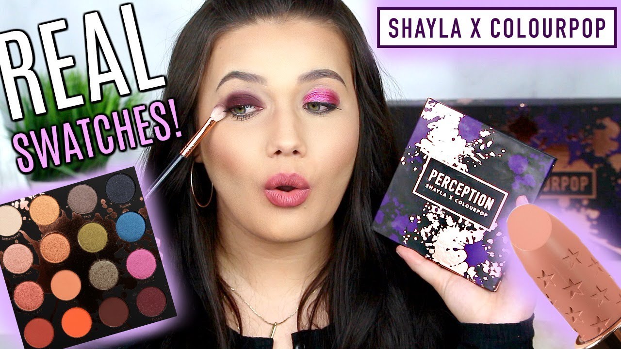 SHAYLA X COLOURPOP REAL LIVE SWATCHES! Trying ALL Shadows, Lips, Highlighters
