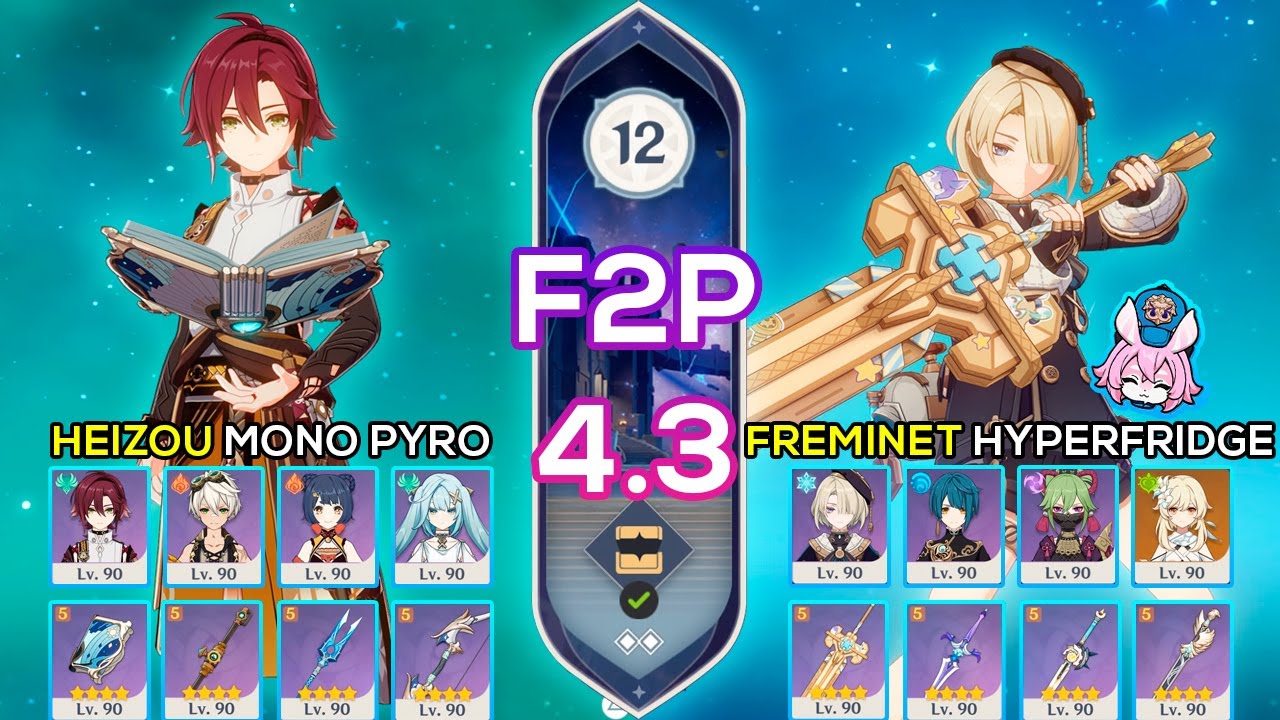 [F2P] Heizou Mono Pyro & Freminet Hyperfridge - Spiral Abyss 4.3 - Genshin Impact