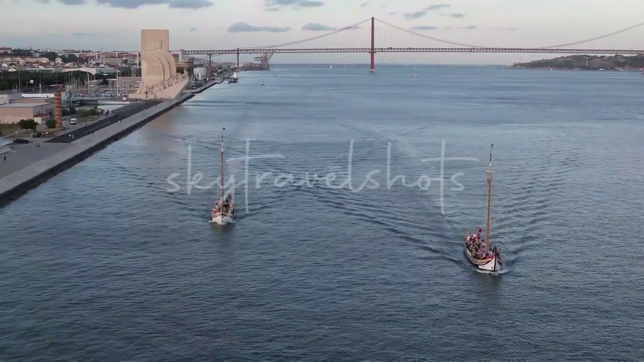 4K Aerial Views from Above the Tagus River in Lisbon |  Stock Video Download