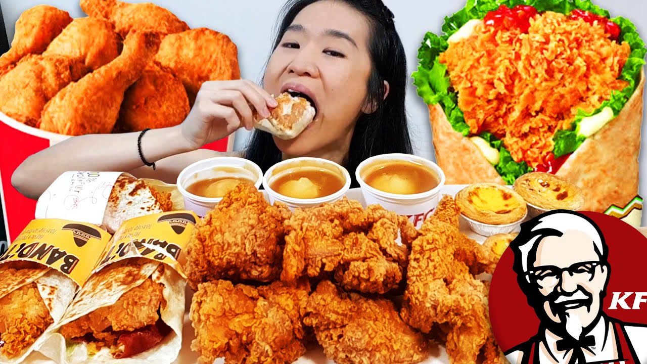 KFC FRIED CHICKEN WRAP MUKBANG! Extra Crispy Chicken, Chicken Tenders & Egg Tarts - ASMR Eating