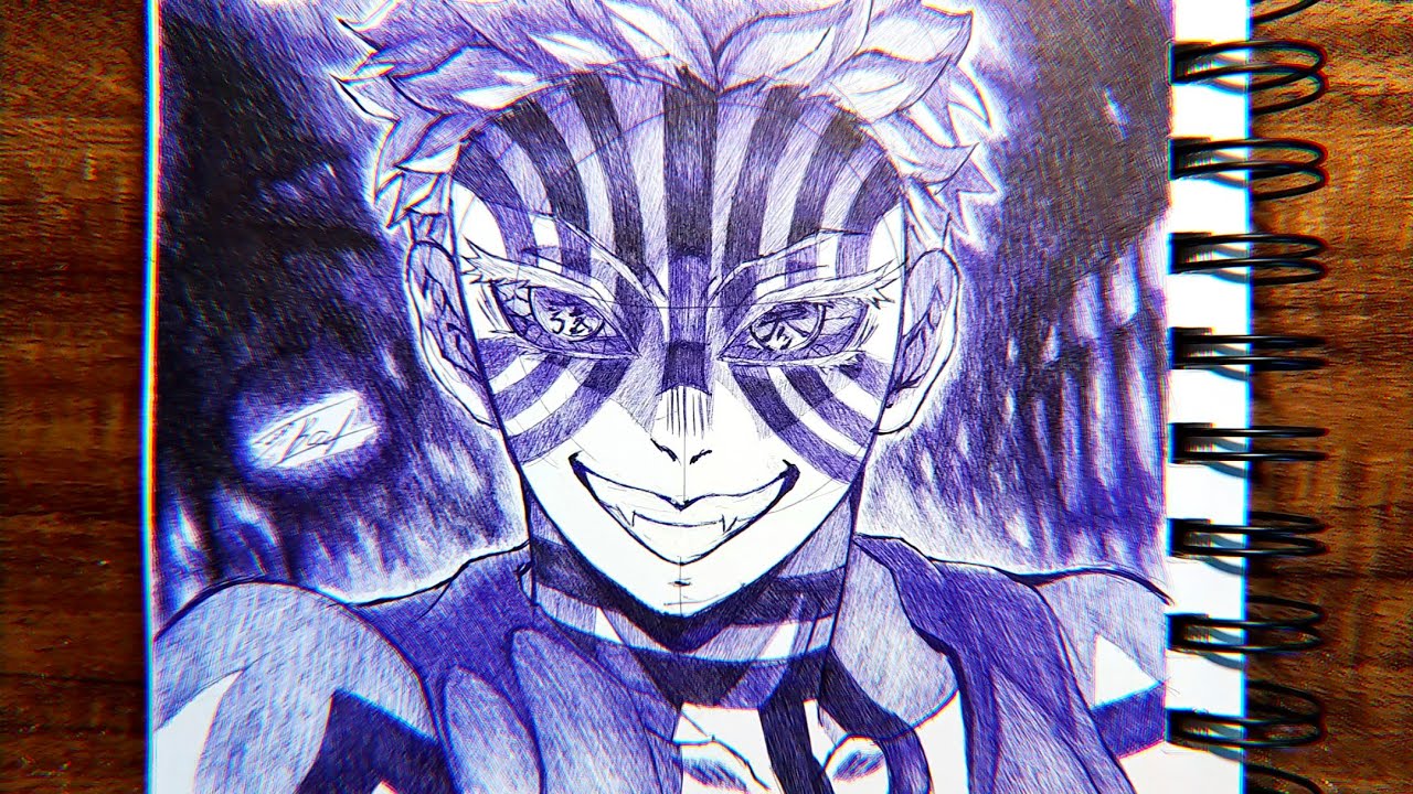 How to Draw AKAZA | Kimetsu No Yaiba | Step by Step | Ballpoint Pen Drawing Tutorial