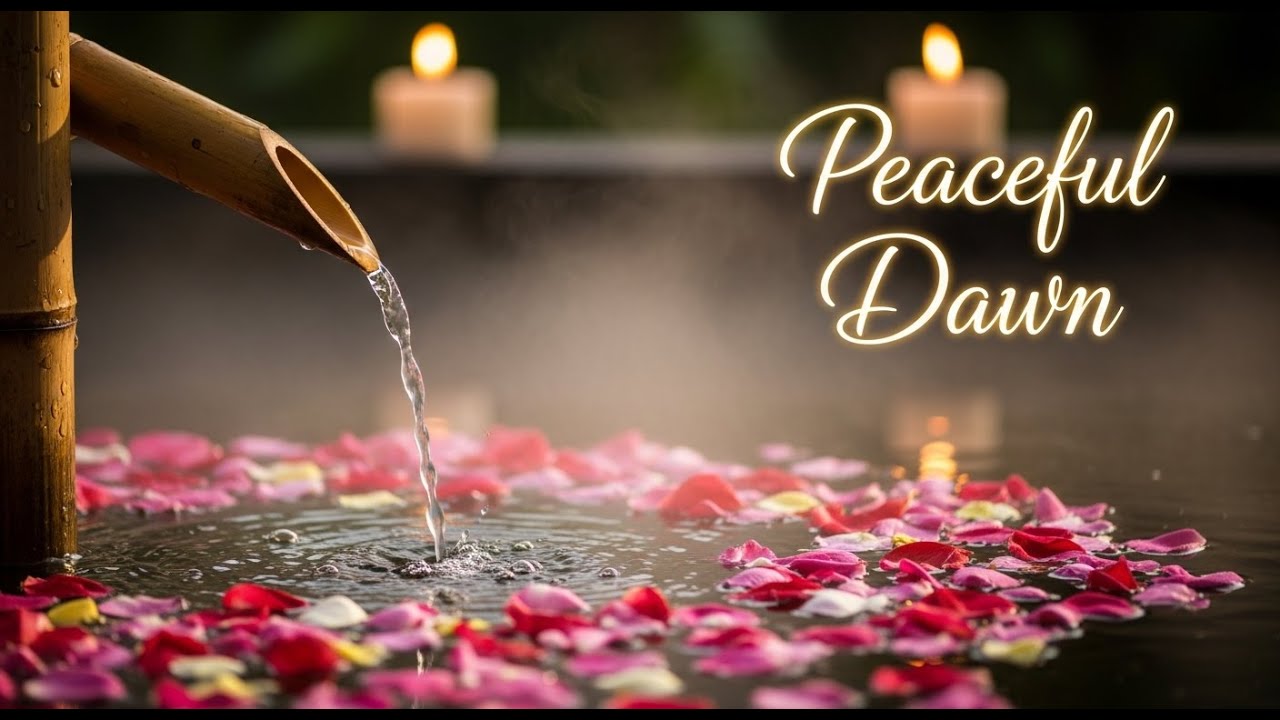 Calming Zen Candle Reflection Bamboo Fountain and Water Glow for Relaxation Meditation Sleep Calm