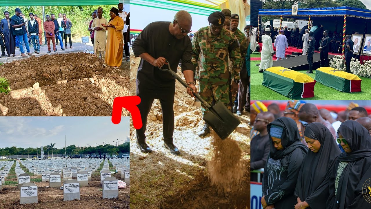 Prez Mahama pours sand on the grave of Hon Muntala as he weeps bitterly @ Military cemetery 