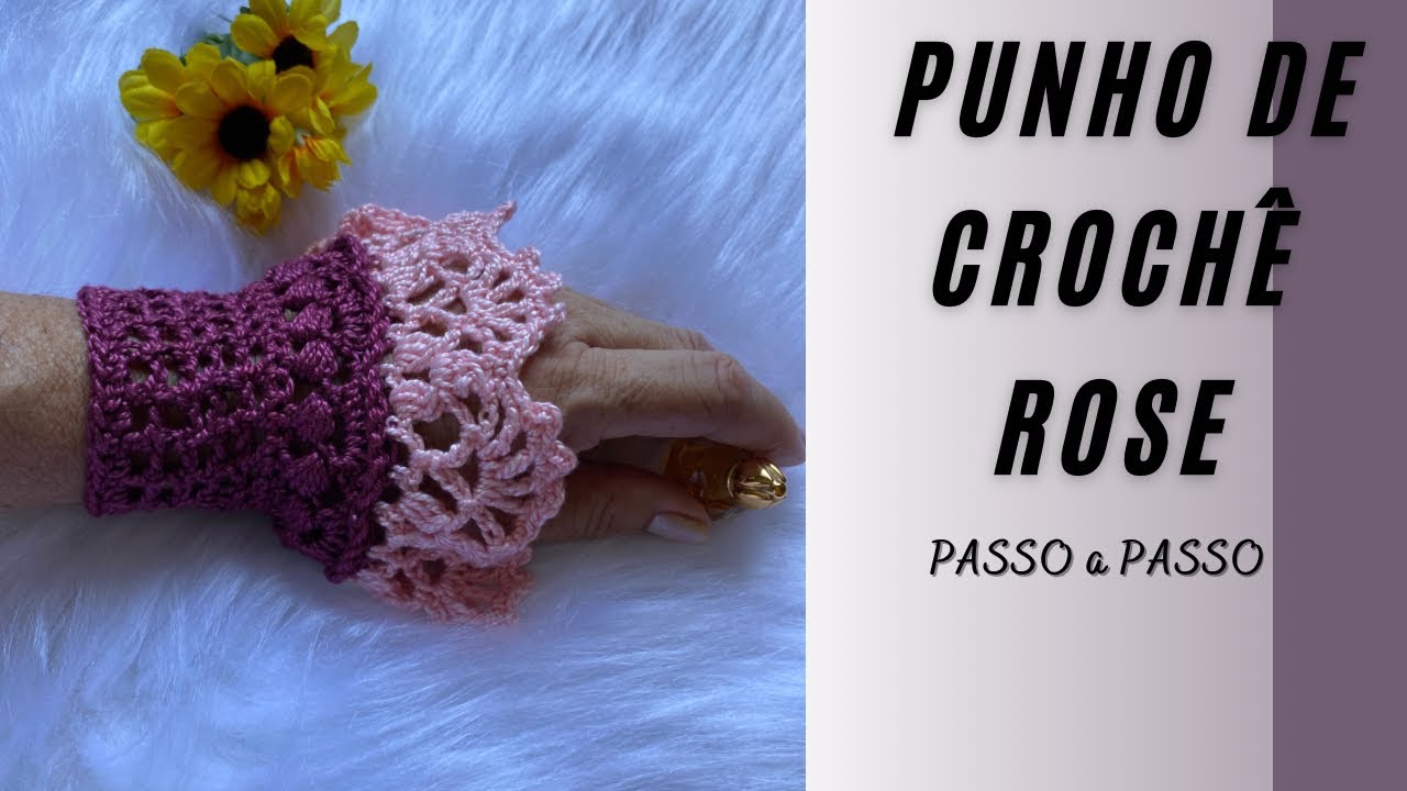 PUNHO ou BRACELET DE CROCHÊ ROSE por @CrisTelesCroche