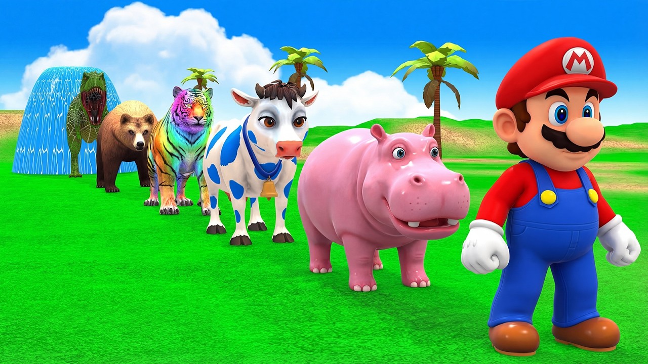 Long Slide Game With Cow Elephant Gorilla Hippopotamus Tiger 3d Animal Game Funny 3d Animals