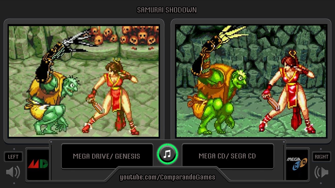 Samurai Shodown (Sega Genesis vs Sega CD) Side by Side Comparison (2 Longplay)