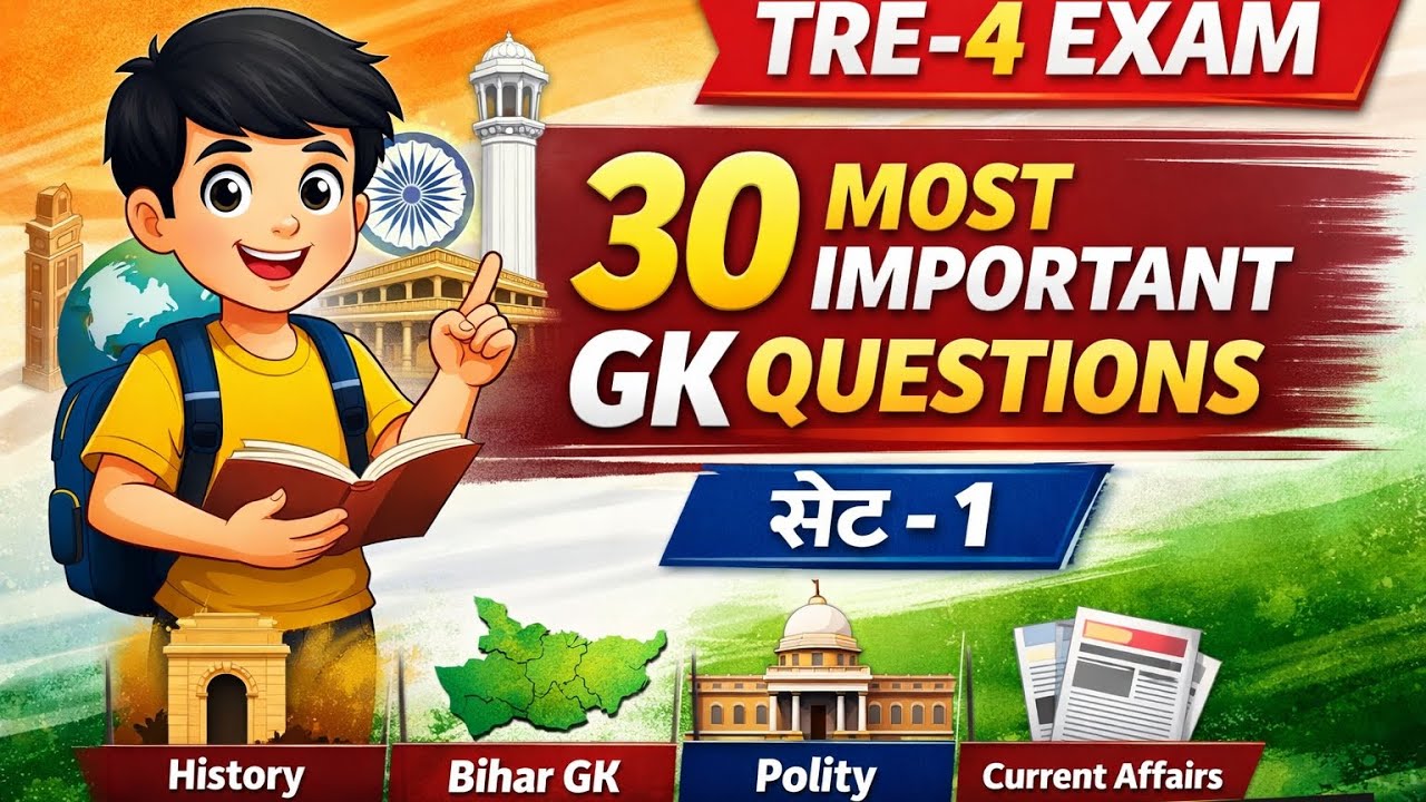 TRE-4 GK Top 30 Most Important Questions | SET-1 🔥 | Bihar TRE 4 Exam 2026 | AQHA Study