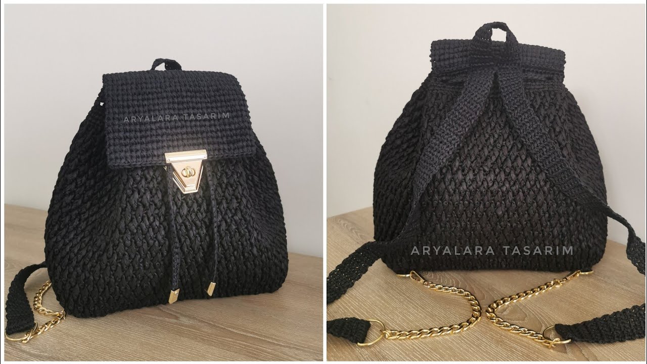 Aryalara Tasarım İmzalı Rafya İpten Gold Detaylı, Ayarlanabilir Askılı Sırt Çantası #crochetbag