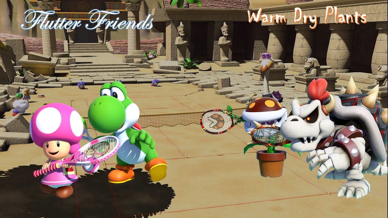 Mario Tennis Aces - Toadette and Yoshi vs Dry Bowser and Fire Piranha Plant