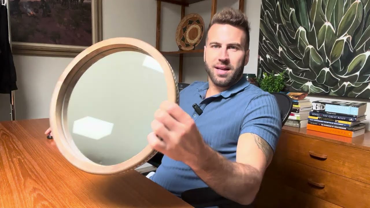 Handmade Wooden Serving Tray, Small Beaded Coffee Table Tray Decor, Mirror Round Decorative Tray
