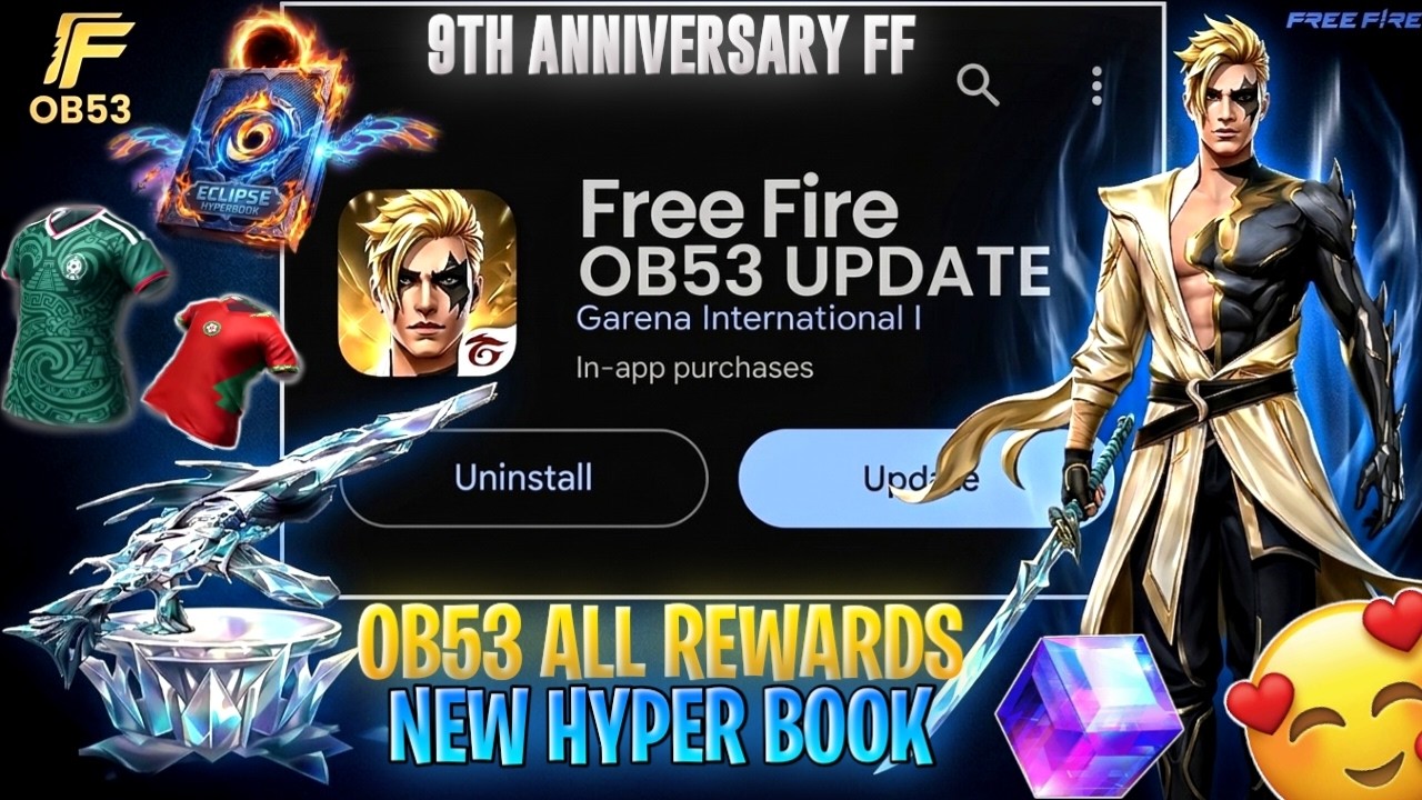 OB53 ALL 100% REWARDS | 9TH ANNIVERSARY FREE FIRE | FREE FIRE OB53 UPDATE FULL DETAILS | FF UPDATE