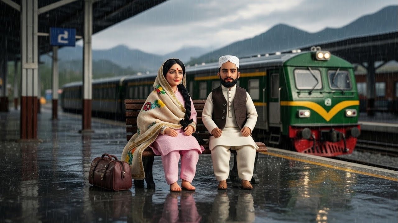 Rainy Train Journey to the Mountains | Cozy Pakistani Doll Couple ASMR Miniature Village Story