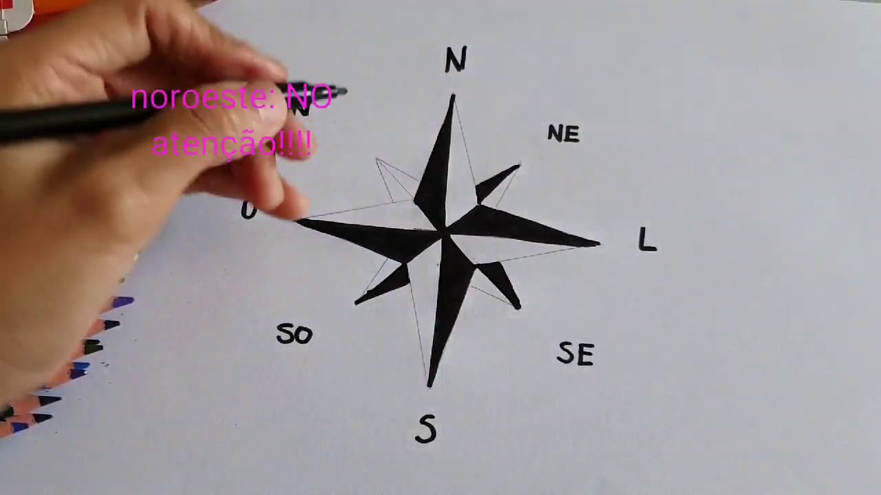 como desenhar uma rosa dos ventos - passo a passo - bem rapido e facil