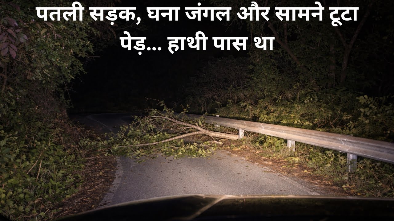 पतली सड़क, घना जंगल और सामने टूटा पेड़… हाथी पास था