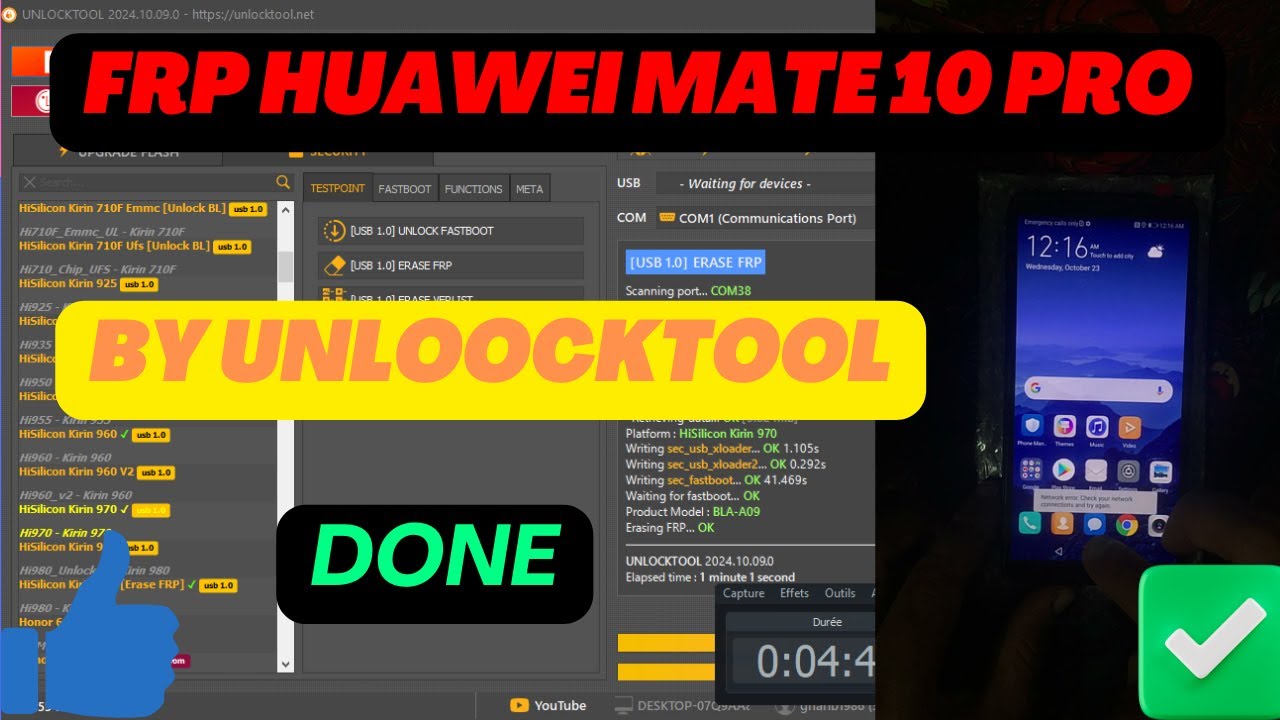 FRP HUAWEI MATE 10 PRO BY UNLOCKTOOL DONE