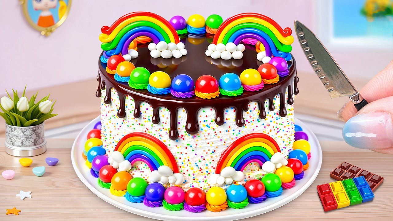 Irresistible Double Mini Rainbow Chocolate Cake 🍩 DIY Top Mini Cakes 🍨 Lil Cake Lab