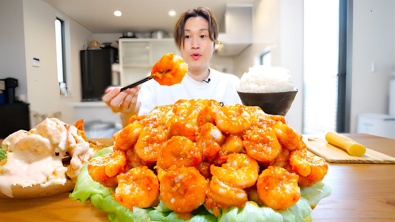 【大食い】でっっかいブラックタイガーが手に入ったので巨大エビチリ＆巨大エビマヨ定食を作ったらマジで最高すぎた…。【大胃王】