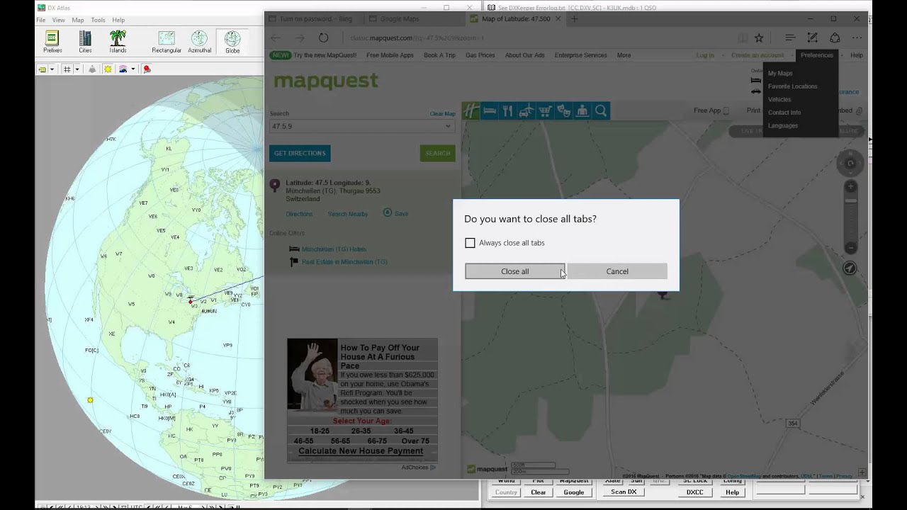Mapping QSOs with DXKeeper for logging and DXView for mapping