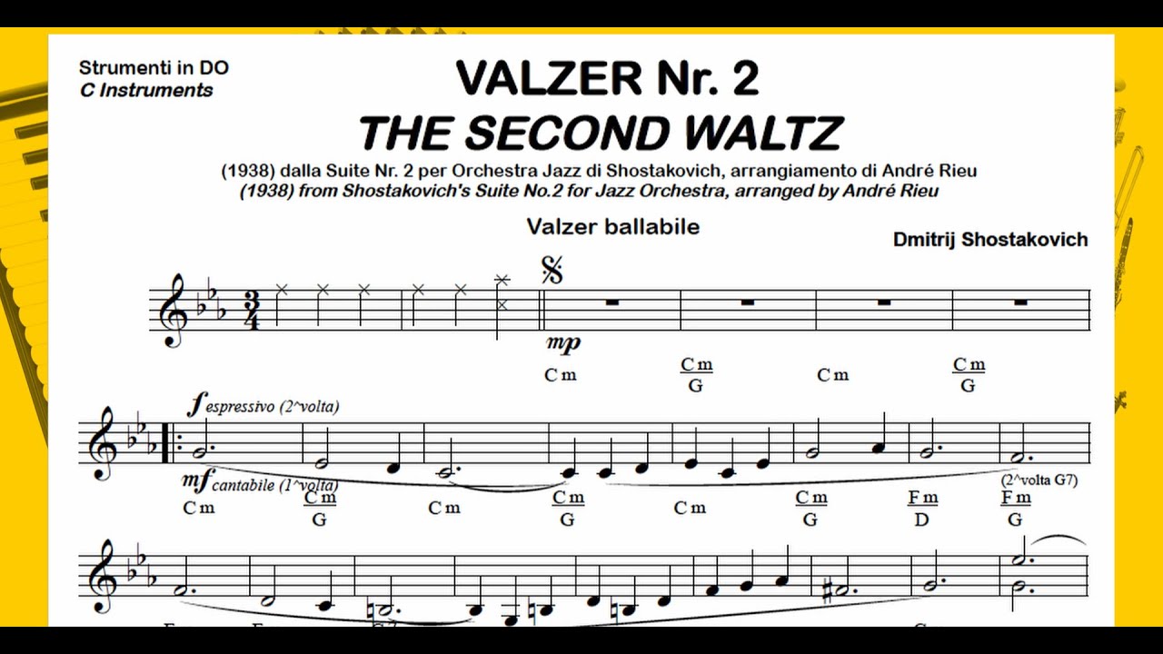 VALZER Nr.2 (Suite Nr.2 Shostakovich) valzer ballabile: Base Audio e Spartiti DO Si♭ Mi♭  Sax Fisa
