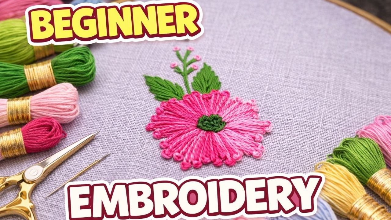 Beginner Embroidery Tutorial | Easy Flower Embroidery Step by Step (Hand Embroidery)