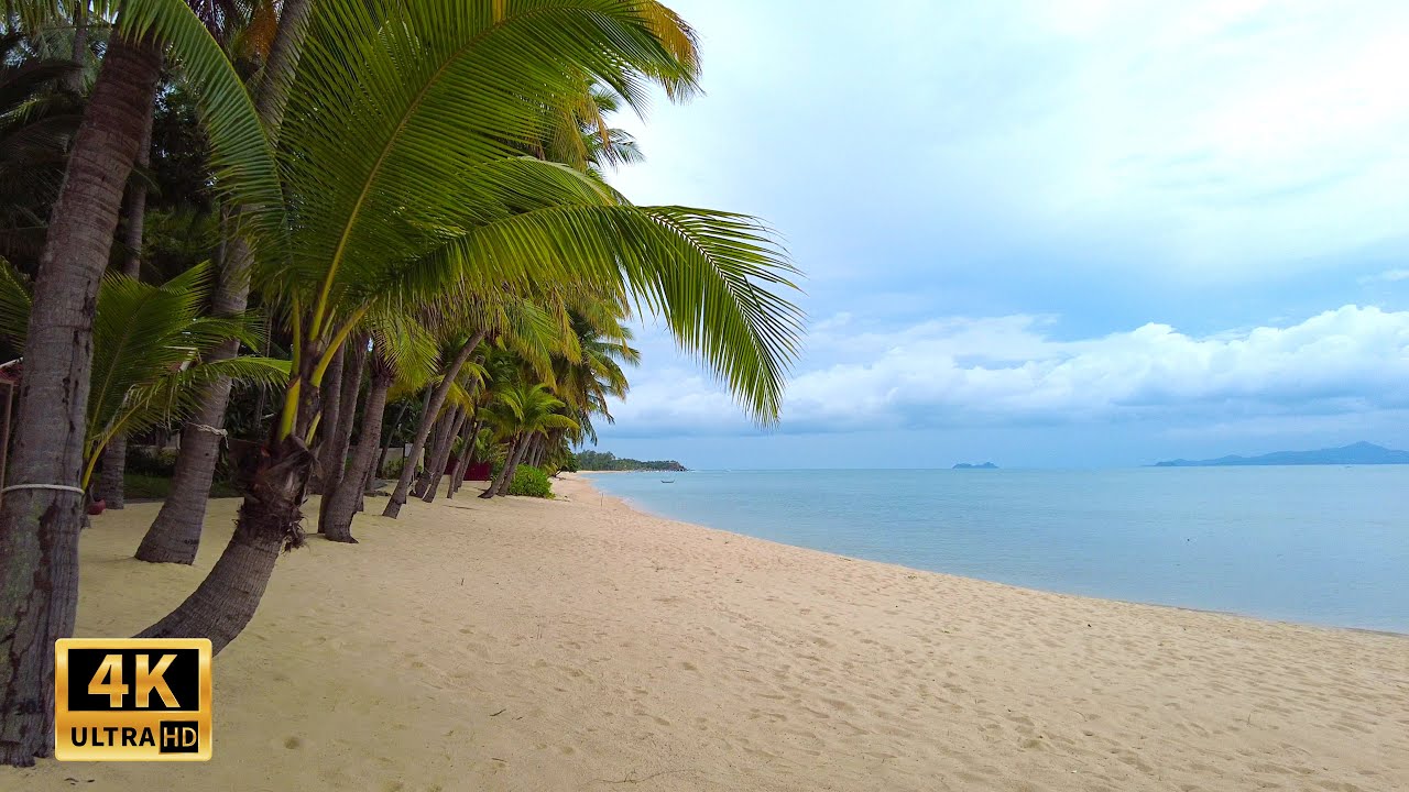 4K Koh Samui Walking tour in Maenam Beach - Fully empty Beach | Streets of Thailand 2021