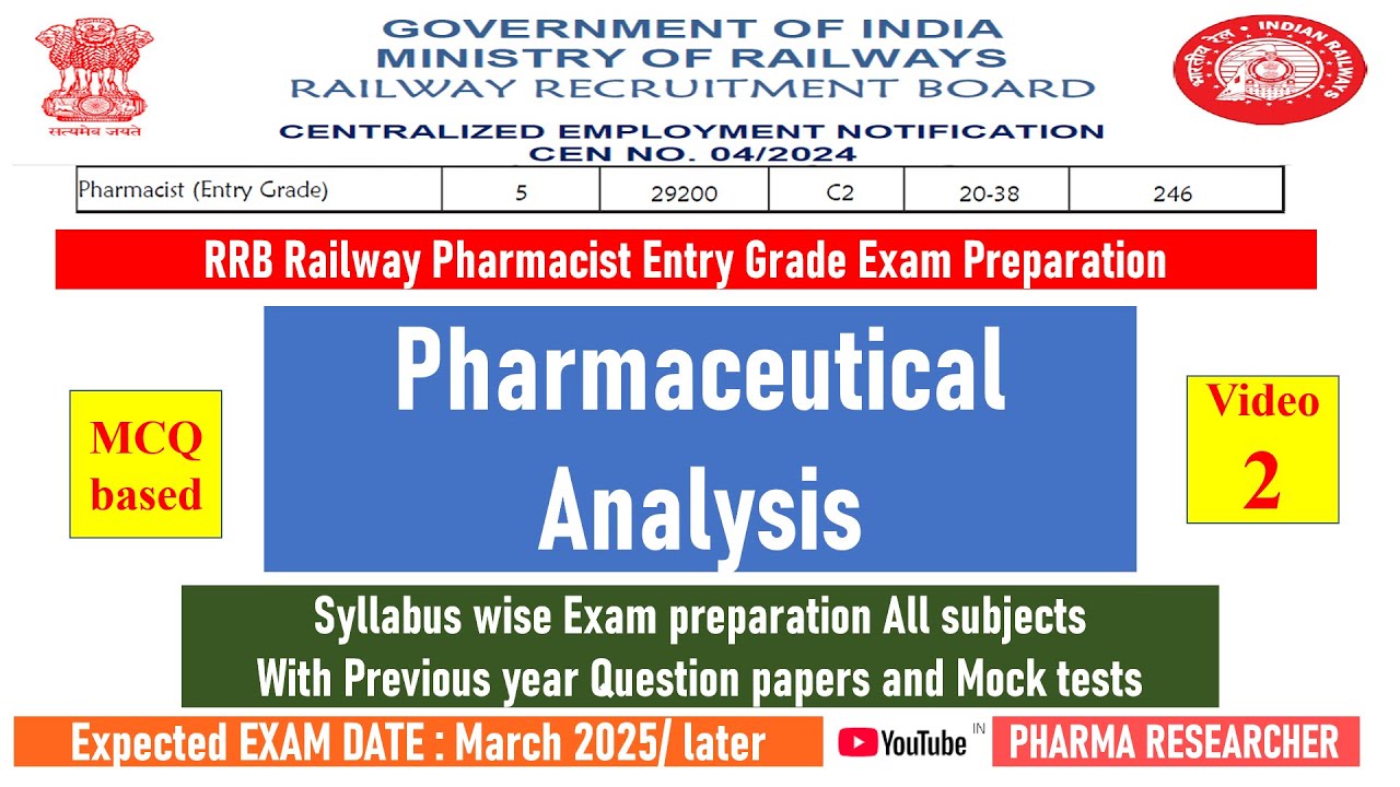 Railway Pharmacist exam preparation 2025 II Pharmaceutical Analysis II Subject wise preparation #rrb