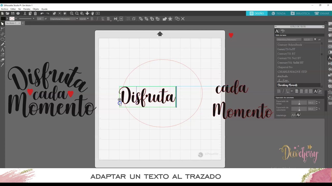 Como adaptar texto a trazado en Silhouette studio