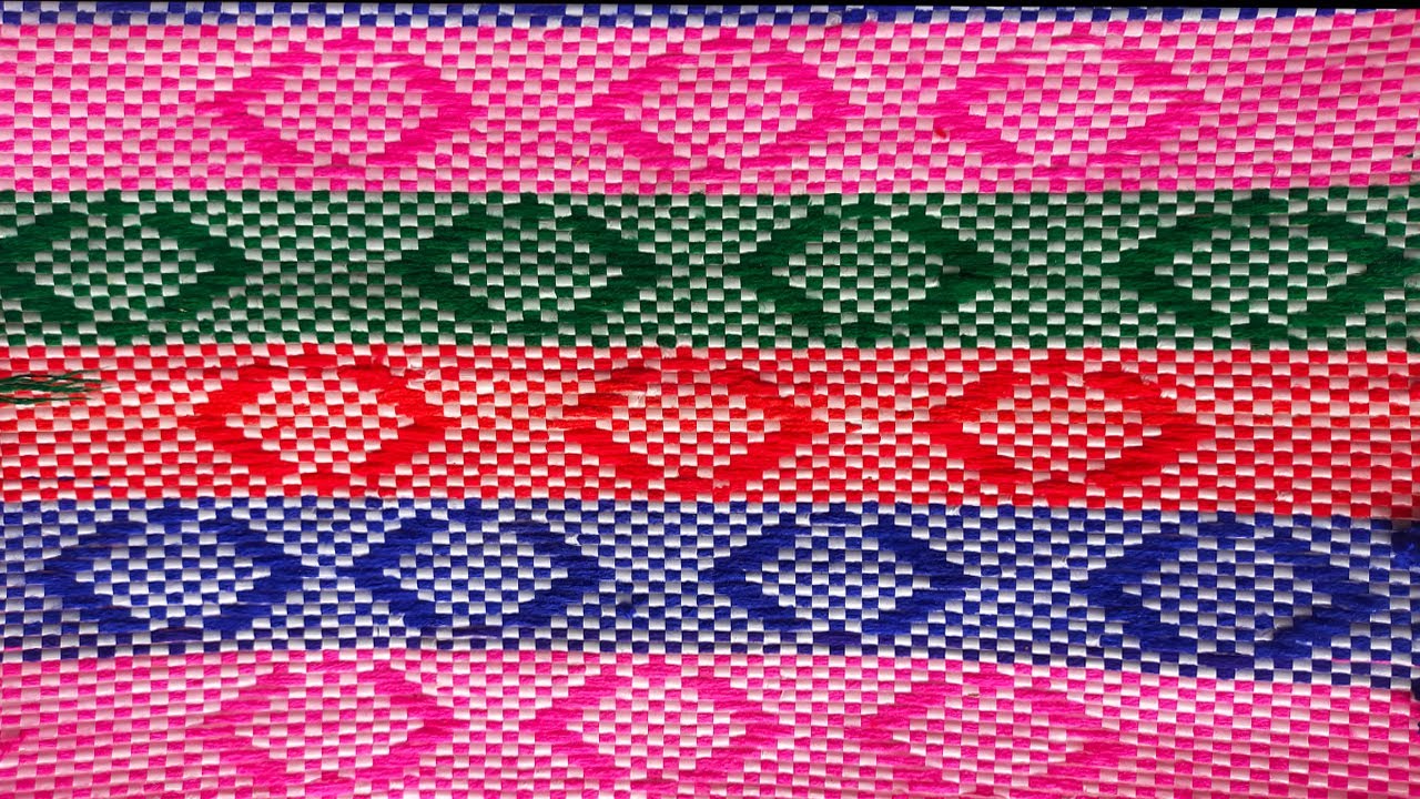 hand stitch by plastic sack/sitting mat design/floor mat design on plastic sack/hand fan idea/