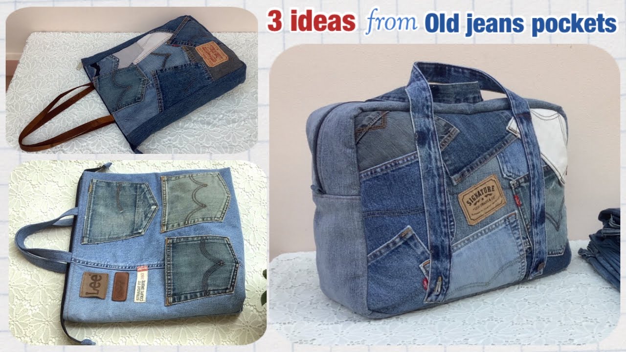 Let's see what I can do with an old jeans pocket , 3 ideas from old jeans pocket , old jeans reuse.