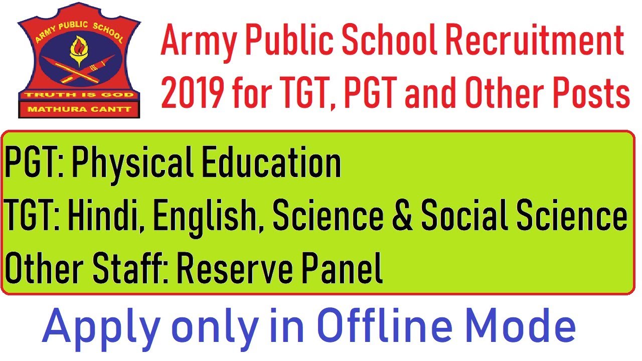 TGT, PGT and Other Posts Recruitment 2019 in Army Public School, Mathura