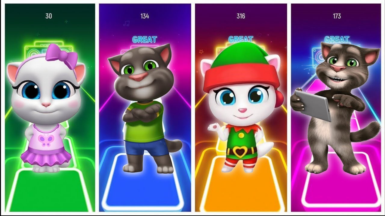 Talking Tom friends - Angela vs Tom vs Ben vs Gringer | Tiles Hop EDM Rush