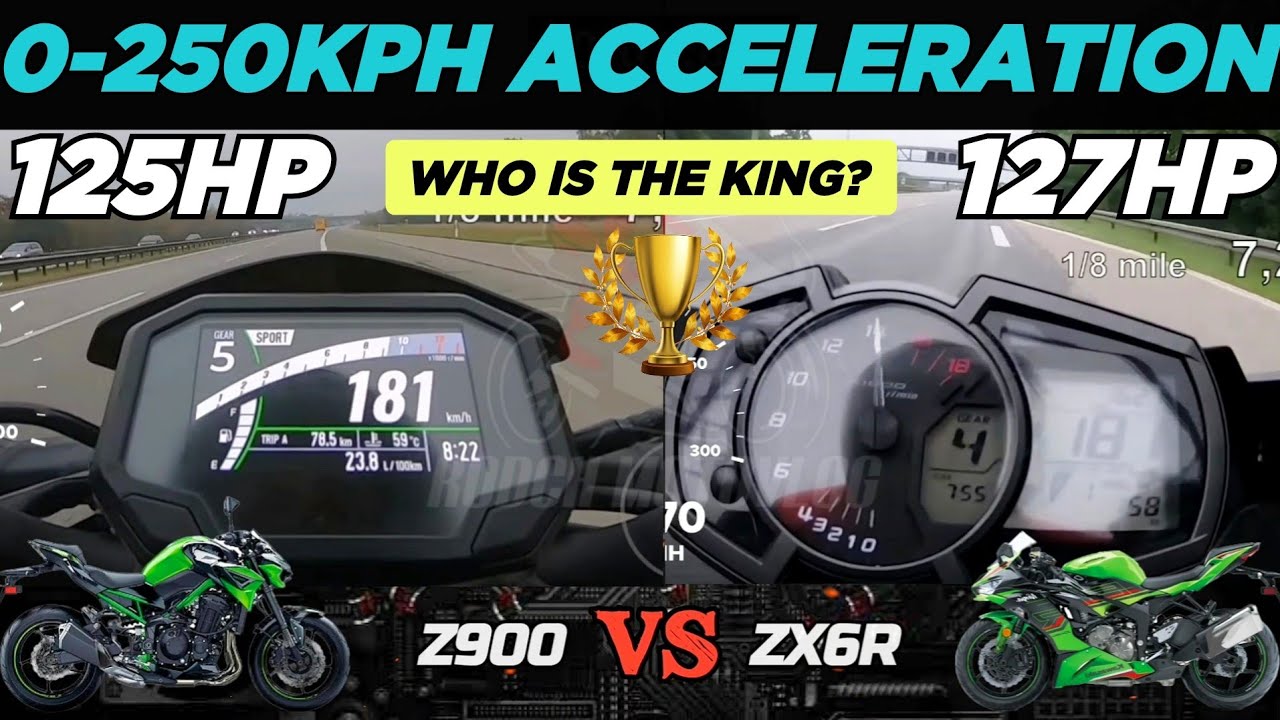 Kawasaki Z900 🆚️ Kawasaki ZX6R | 0-250kph Acceleration | Top Speed Attempt 🔥