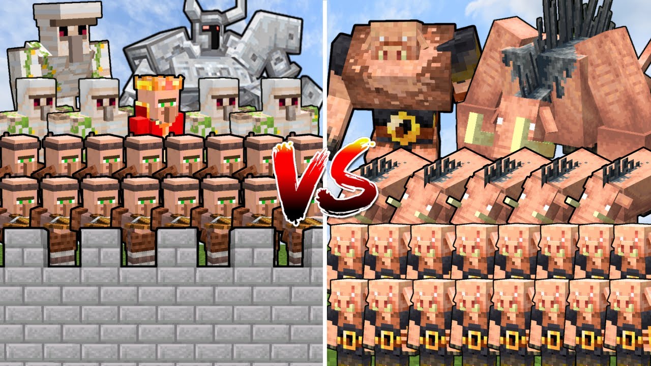 CAN THE VILLAGER ARMY DEFEND THE CASTLE AGAINST THE PIGLIN ARMY? | Minecraft Mob Battle