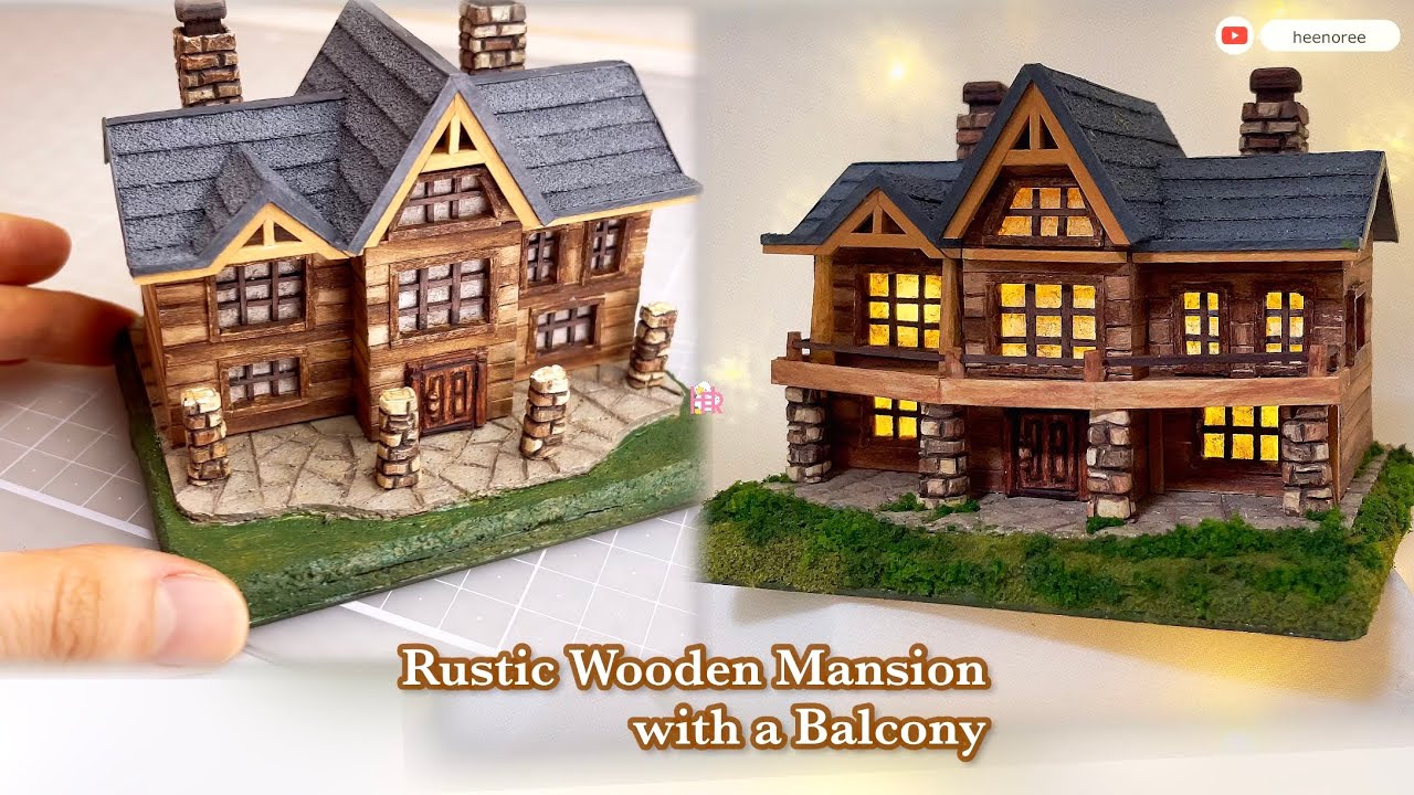 [Full Build] Miniature Luxury Wooden Mansion with Large Balcony 🪵
