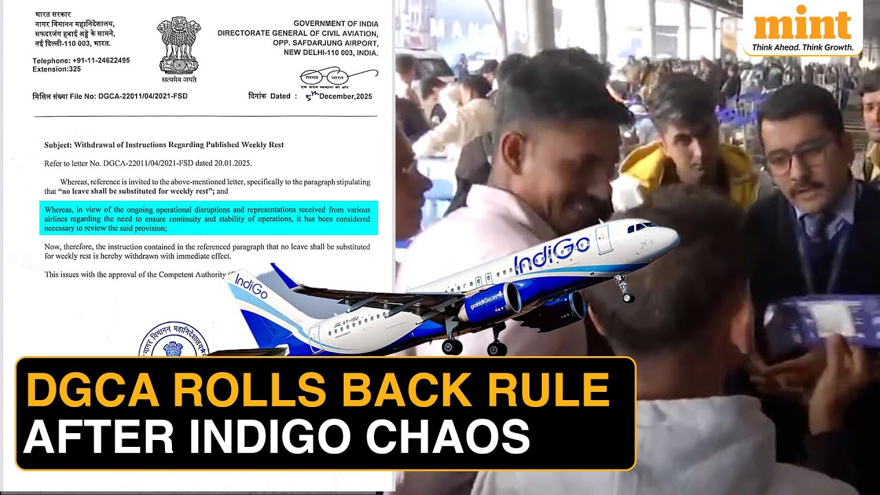 IndiGo Chaos: DGCA отменяет норму отдыха пилотов после отмены более 1000 рейсов