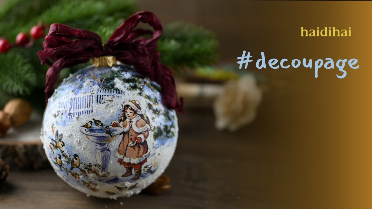 Little Sophy | Vintage Christmas Ornament with Napkin Decoupage