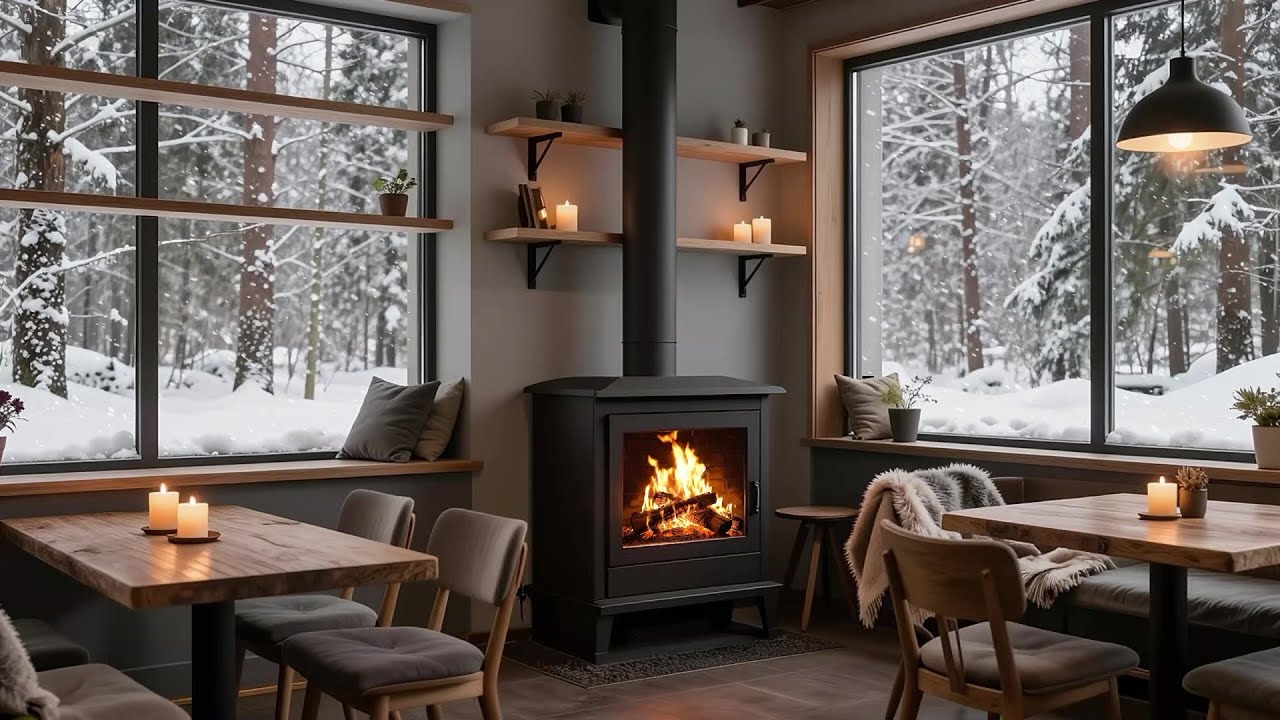 Cozy Winter Jazz Cafe ❄️ Relaxing Fireplace & Smooth Jazz Music for Snow Days