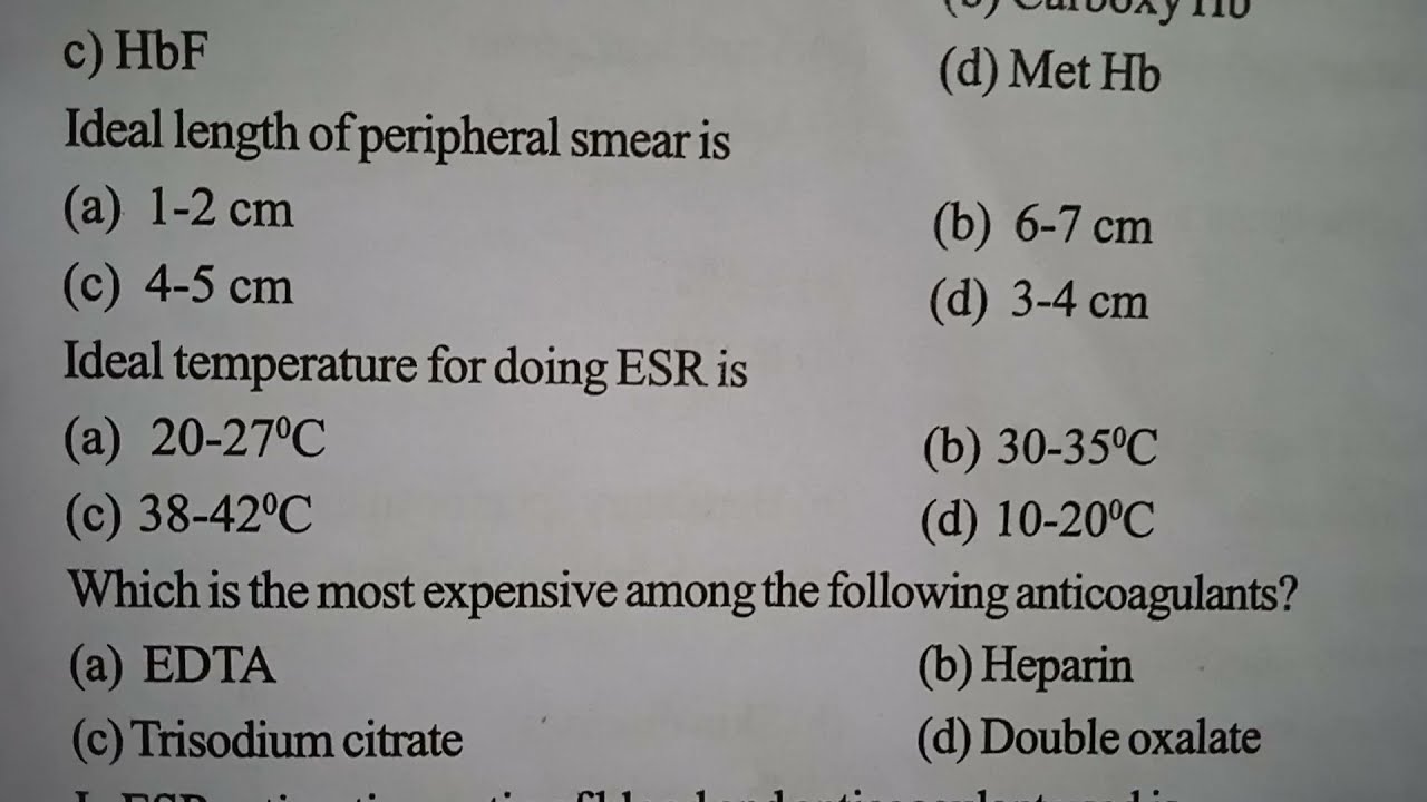MLT question answers// Haematology