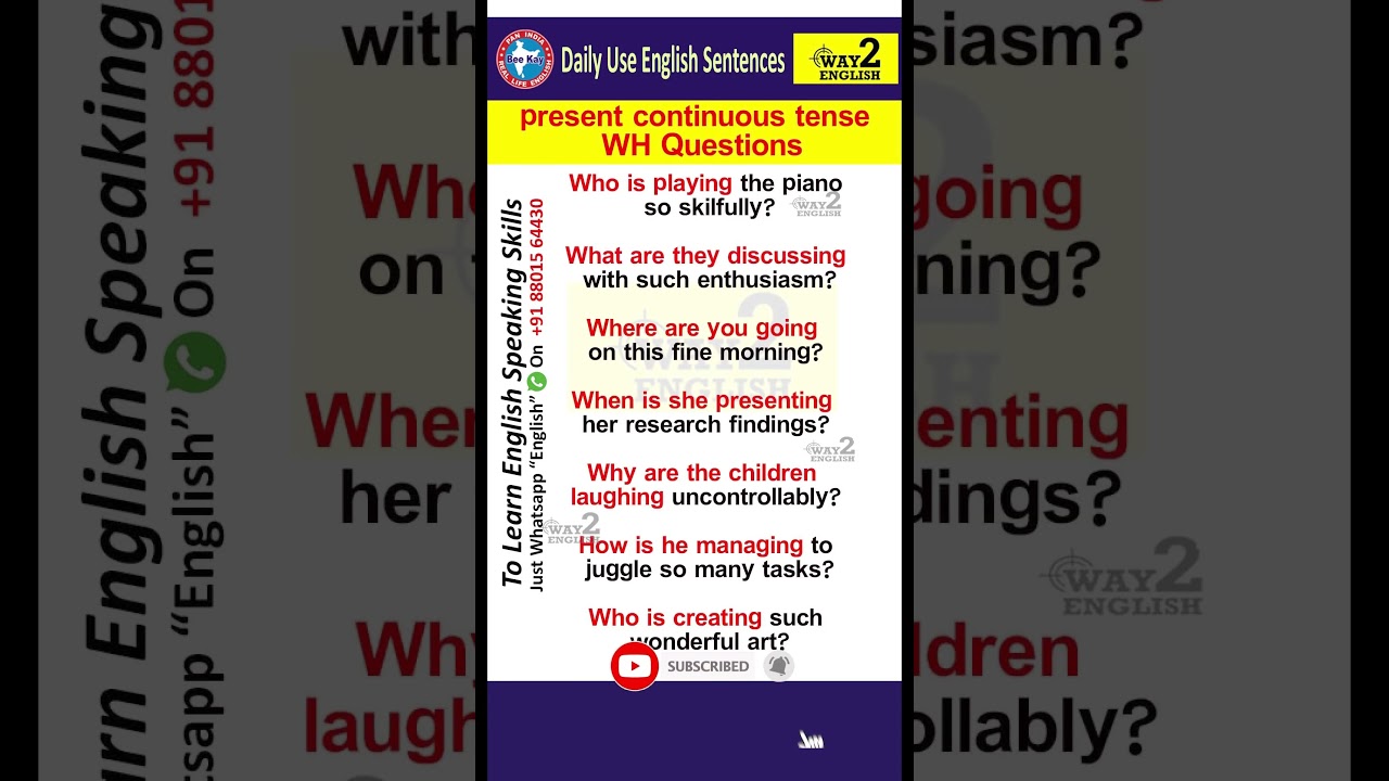 Present Continuous Tense | WH questions | Continuous Tense Sentences | Way 2 English