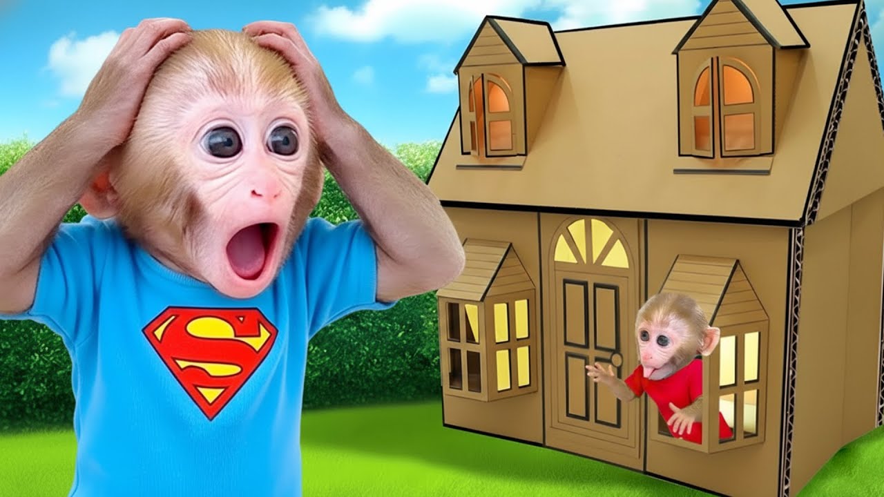 Monkey Bon Bon Builds Cardboard House with Duckling | Bon Bon Indonesian