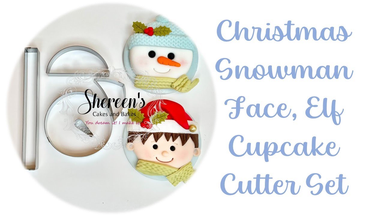 Snowman Christmas face scarf hat elf cupcake cutter set