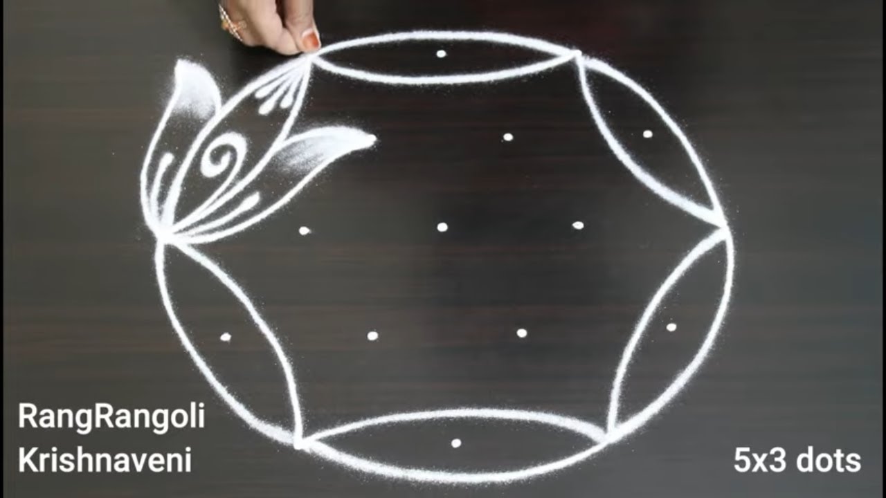 Traditional Muggulu🌺5x3 dots Easy Daily Rangoli🌺Simple Deepam Kolam🌺RangRangoli Krishnaveni